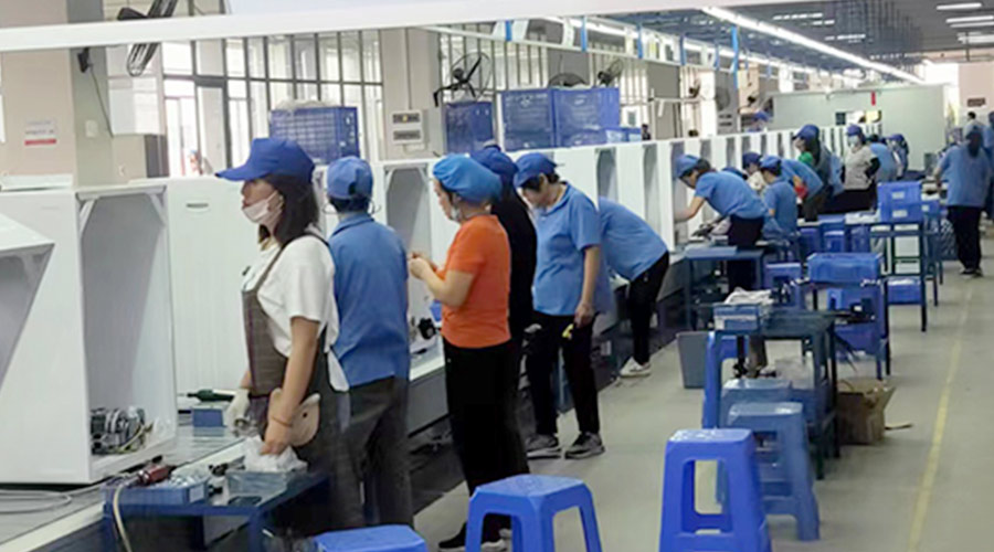 生產實況！金環(huán)電器開展客戶TCL滾筒衣服烘干機生產